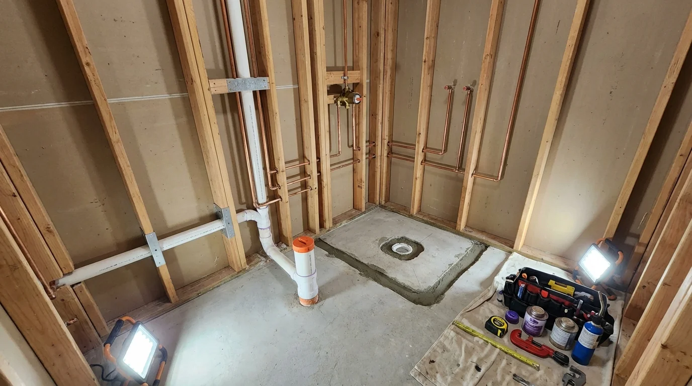Bathroom rough-in plumbing during remodel by Johns Plumbing LLC in Mountainhome