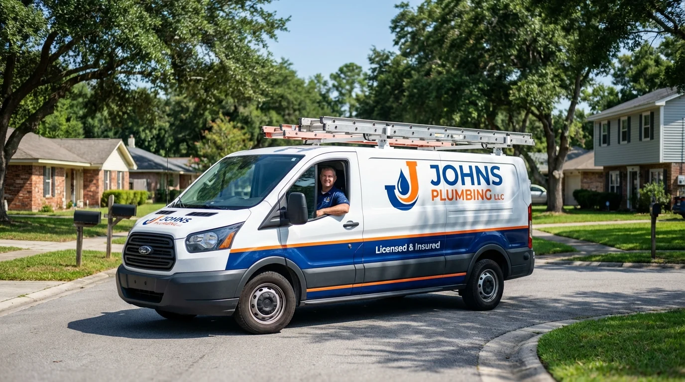 Johns Plumbing LLC service van in Mountainhome, PA