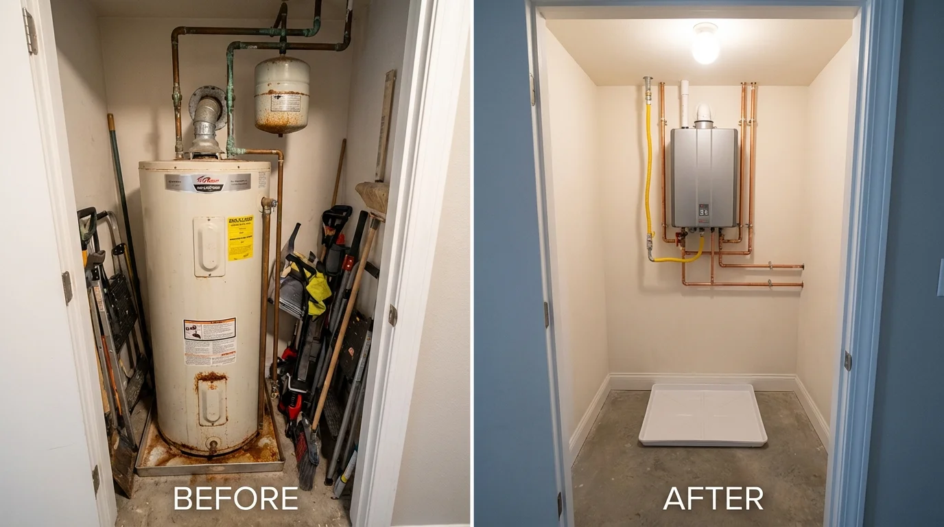 Tank water heater versus wall-mounted tankless unit comparison for Mountainhome, PA homeowners