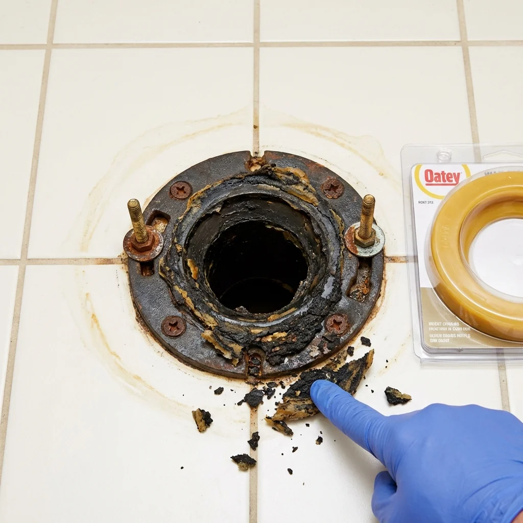 Failed wax ring showing water seepage at the base of a toilet in a Mountainhome, PA home