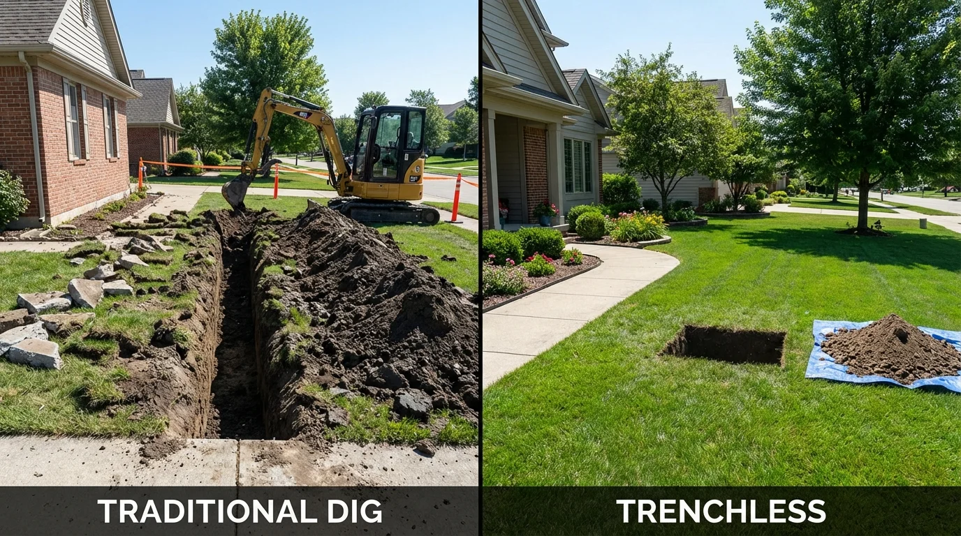 Trenchless sewer repair with minimal yard damage versus traditional excavation in Mountainhome, PA